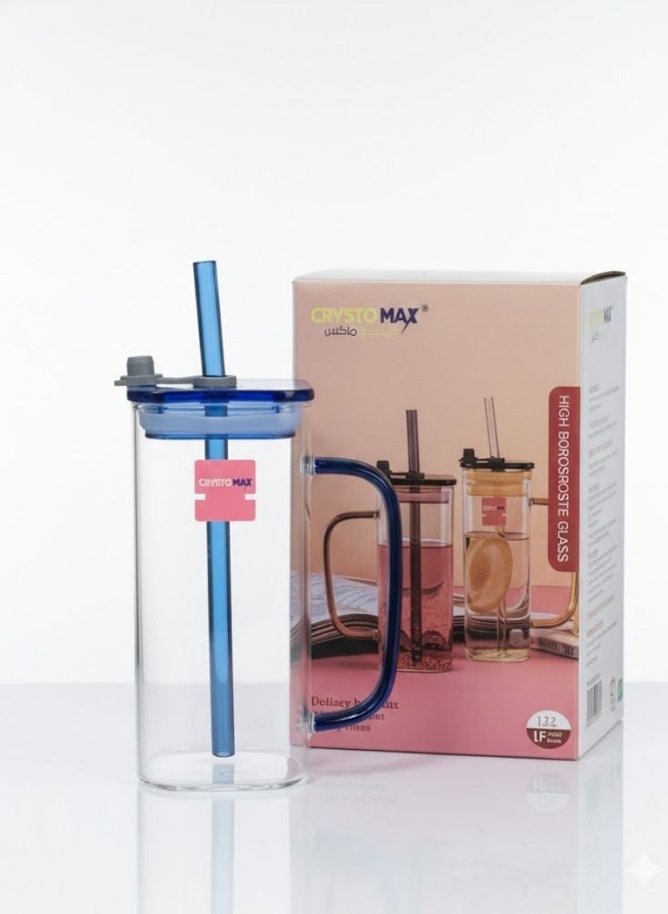 CrystoMax Glass Mug with Straw & Handle – Reusable Beverage Cup - Image 1